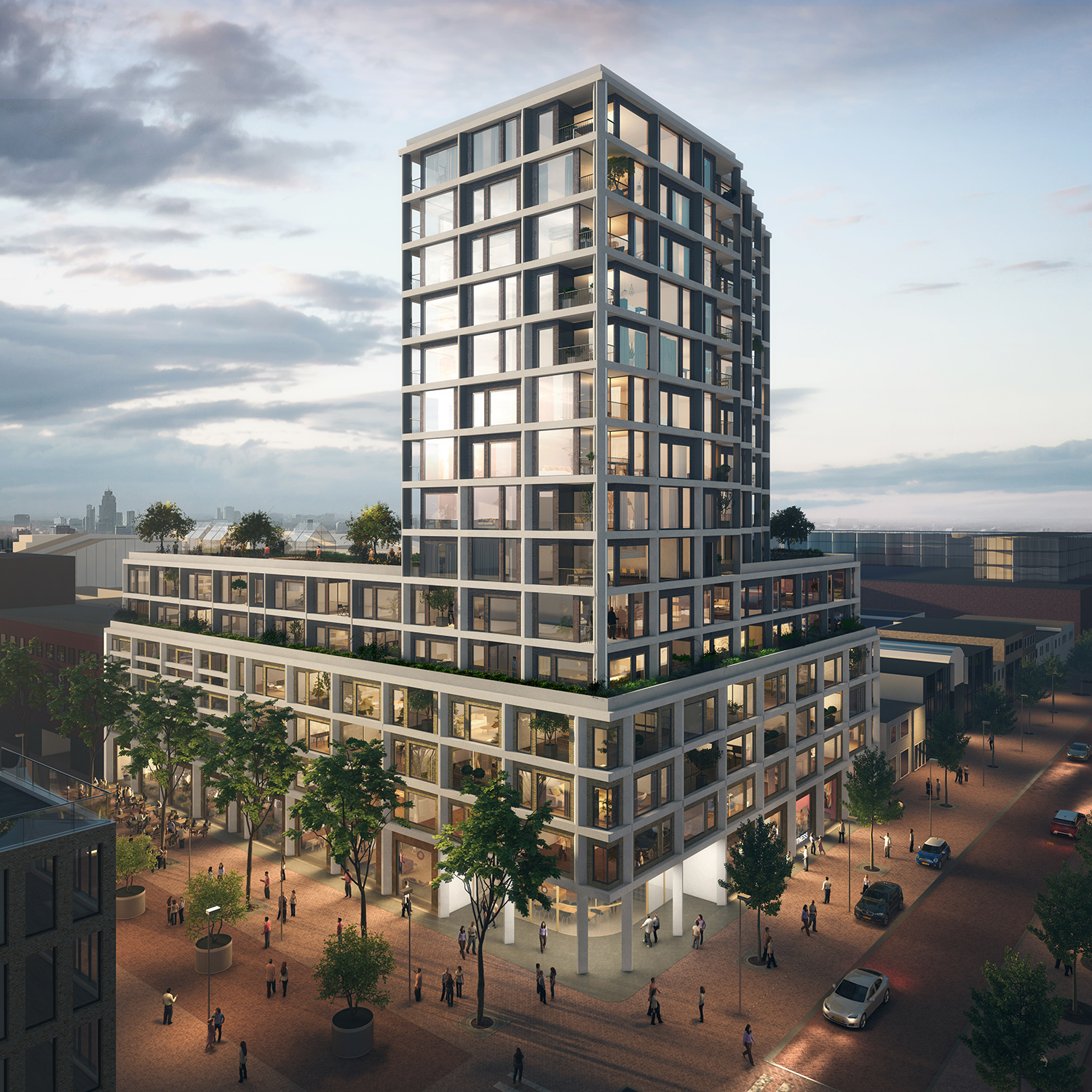 Artiest impressie van een vernieuwd pand van de transformatiefaciliteit in Hoofddorp