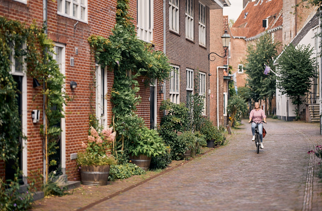 Straat Woningen Huizen Fiets Vrouw 665X436